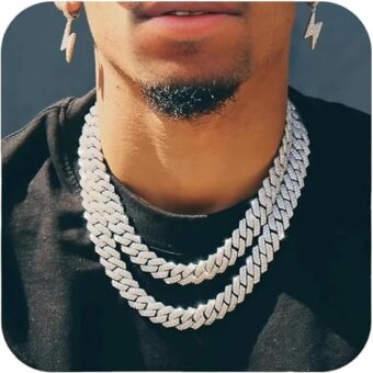 Mens Cuban Link Chain Silver/Gold 8''16''18''20''22''24'' Necklace Iced Out Thick Chain For Women Bling Diamond Cut Cuban Link Chains For Men Hip...