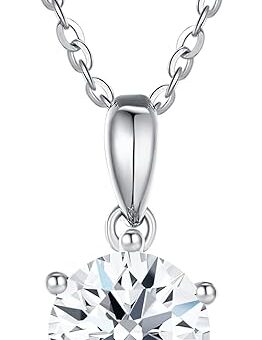 Moissanite Solitaire Tennis Pendant Necklaces for Women Sterling Silver with 18K White Gold Plated D Color VVS1 Clarity Mossanite Jewelry for Girls