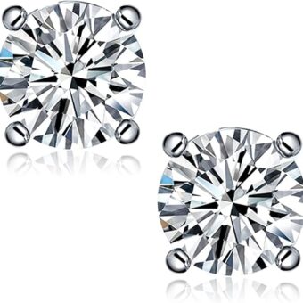 Moissanite Stud Earrings, 0.6ct-4ct D Color VVS1 Clarity Brilliant Round Cut Lab Grown Diamond Earrings 18K White Gold Plated 925 Sterling Silver...