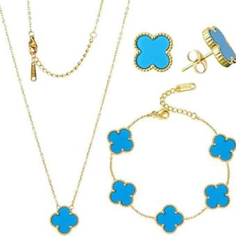 New Jewelry Lucky Clover Pendant Multi color Necklace Set Simple and Cute Women's Bracelet, silver