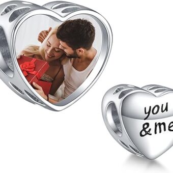 NINGAN Personalized Photo Charms 925 Sterling Silver for Bracelets Necklaces, Customized Engraved Heart Round Family Tree Dad Mom Love Bead Dangle...