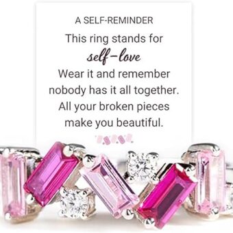 Nobody Has It All Together Pink Band Ring, Pink Self Love Ring S925 Plated With 18k White Gold Cubic Zirconia Irregular Pink Ring Embrace Your...