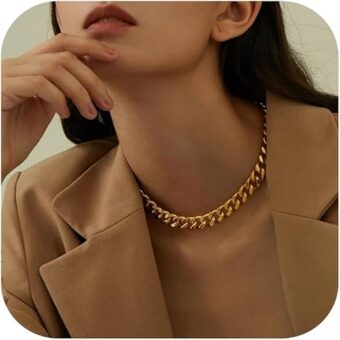 NOKMIT Chunky Cuban Link Curb Chain Necklace for Women Men Dainty 18K Gold Silver Tone Choker Thick Trendy Statement Diamond Cut Punk Hip Hop Cuban...