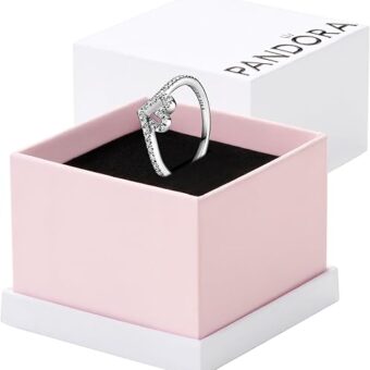 Pandora Sparkling Wishbone Heart Ring - Stackable Ring for Women - Clear Cubic Zirconia - With Gift Box