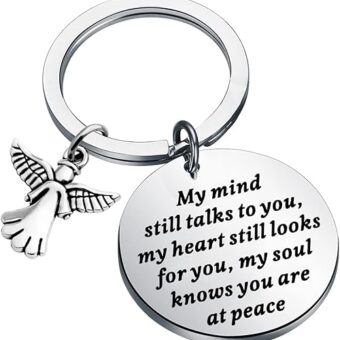 PLITI Memorial Keychain With Angel Charm In Memory Of Loved One Gift My Mind Still Talks To You Remembrance Keyring