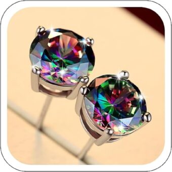 Prime Deals Unisex Stud Earrings 925 Sterling Silver Stud Earrings for Mens Womens Rainbow Color Earrings Jewelry Gift