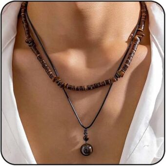 Puka Shell Necklace Men Surfer Necklace Brown Coconut Shell Necklace Beads Necklace for Men Seashell Conch Beach Necklace for Women Heishi Necklace...