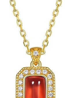 Red garnet square necklace s925 silver gold plated lace long plaque necklace women's pendant necklace, fashion jewelry