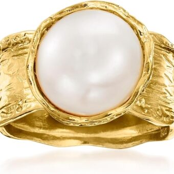 Ross-Simons 11.5-12mm Cultured Button Pearl Ring in 18kt Gold Over Sterling