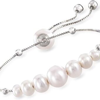 Ross-Simons 4-9.5mm Cultured Pearl Bolo Bracelet in Sterling Silver