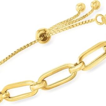 Ross-Simons Italian 18kt Gold Over Sterling Paper Clip Link Bolo Bracelet