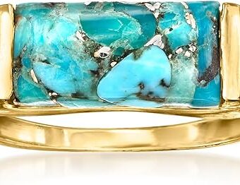 Ross-Simons Turquoise and .70 ct. t.w. Sky Blue Topaz Ring in 18kt Gold Over Sterling