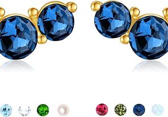 Stud Earrings for Women Birthstone Studs Cubic Zirconia Earrings Studs 14K Gold Plated S925 Sterling Silver Cartilage Earring Helix Piercing...