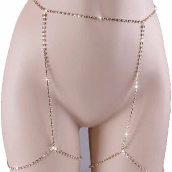 Summer Beach Hot Sexy Crystal Thigh Leg Body Chain Beach Jewelry Bikini Belly Body Waist Link Sexy Necklace for Women (Silver)