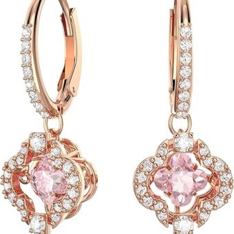 Swarovski Una Pierced Earrings with Clear Crystal Pavé Surrounding a Pink Stone on a Rose-Gold Tone Finished Setting