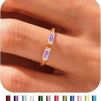 WFYOU Gold Birthstone Rings for Women Non Tarnish Dainty 14K Gold Plated Stackable CZ Ring Adjustable Rings Wedding Promise Rings for Her Couples...