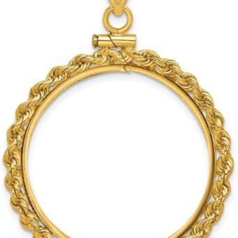 Wideband Distinguished 14K Yellow White Gold Coin Bezel Pendant Mounting - 13mm-39.5mm Coin Size - Rope Screw Top