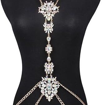 Women Crystal Body Necklace Chain Rhinestone Waist Belly Sexy Chain Long Statement Necklace Body Jewelry (Argento,45-150cm)