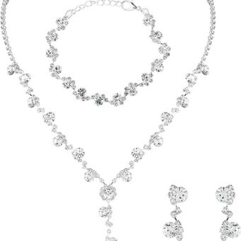 Yolev Bridal Jewellery Set for Wedding Prom Jewelry Set Bridesmaid Rhinestone Choker Necklace Bracelet Earrings Set for Women