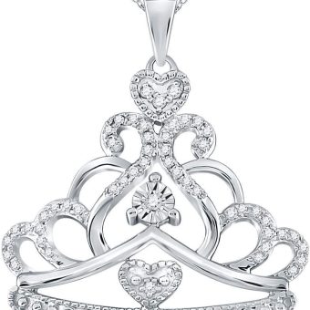 10kt White Gold Womens Round Diamond Crown Tiara Fashion Pendant 1/6 Cttw