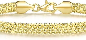 14K Gold Bracelets for Women Mesh Link Chain Bracelet for Women 5.6mm Width Gold Bracelets for Men Gold Jewelry Diamond Cut 5 Sizes (6.5" 7" 7.5"...