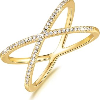 14K Gold Rings for Women Gold Cubic Zirconia Rings X Rings Criss Cross Rings Gold Women’s Rings Jewelry Non Tarnish Gold Rings 5,6,7,8,9