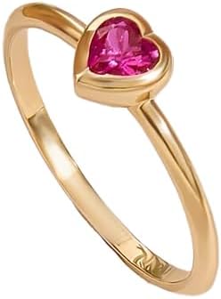 14k Gold Tiny Heart Ring, Solid Gold Ruby Promise Ring, Dainty Stack Ring, Bezel Gemstone Pinky Rings for Women, Delicate Birthstone Ring