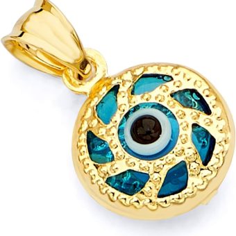 14k REAL Yellow Gold Evil Eye Hamsa Heart Charm Pendant - 8 Different Design Available