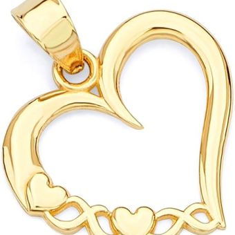 14k REAL Yellow Gold Heart Charm Pendant