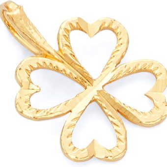 14k REAL Yellow Gold Heart Clover Charm Pendant