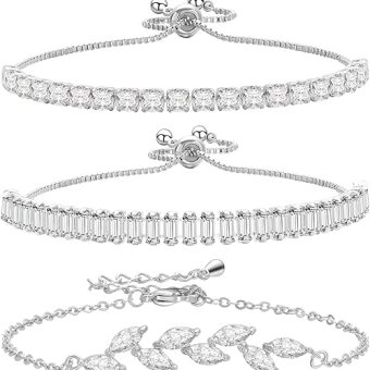 14K Silver Plated Tennis Bracelet Cubic Zirconia Classic Adjustable Bracelet Silver Bracelets for Women Birthday Valentine Mother's Day Jewelry Gift