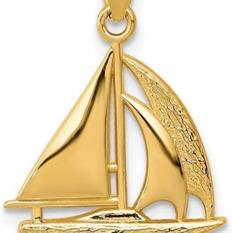 14k Yellow Gold Solid Sailboat Charm Pendant