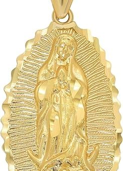 14k Yellow Gold Textured Luminous Our Lady of Guadalupe Pendant