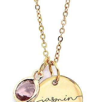 Custom Birthstone Name Necklace Personalized for Women Girls Birthday Gold Gemstone Pendant Jewelry for Mom Engraved Handmade Christmas Gift Customized Anniversary Grandma -CN-BS-SH