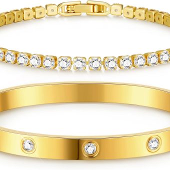 doubgood Gold Bracelets for Women Gold Bangles for Women Tennis Bracelets Bangle Bracelets Gold Bracelet Stack 14K Gold Plated Jewelry Mother's Day Gifts Valentine Wedding Birthday 6.5/7/7.5"