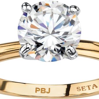 PalmBeach Yellow Gold-Plated Platinum-Plated or Silvertone Round Cubic Zirconia Solitaire Engagement Ring Sizes 5-10