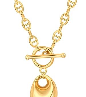 18k Gold Chain Link Necklace for Women, Baroque Pearl/Compass Pendant Necklace