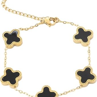 18K Gold Plated Clover flower Lucky Bracelet for Women White/Black/Gold/Silver/Red/Green/Blue/Pink, Four Leaf Flower Link Bracelet, charming Trendy...