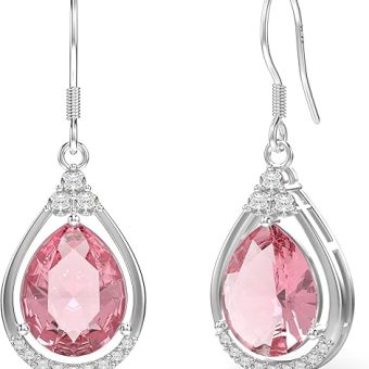 18K White Gold Plated Sterling Silver Teardrop Cubic Zirconia Drop Dangle Earrings for Women Pear Cut CZ Diamond Dangle Earrings Hypoallergenic...