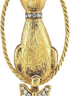 1928 Jewelry 14K Gold Dipped Women's Crystal Backwards Cat Pin, Gold