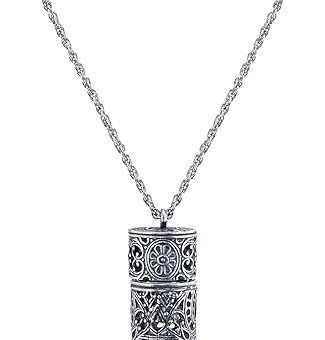 1928 Jewelry Women's Antiqued Pewter Filigree Covered 3.69 Ml Glass Vial Pendant Necklace Enhancer, 30