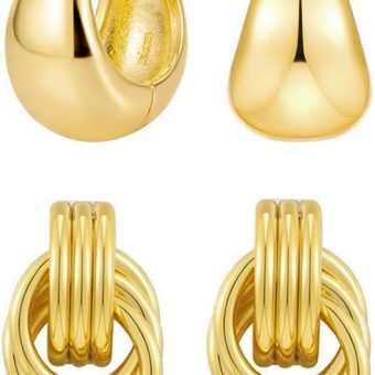 2 Pairs Gold Chunky Knot Earrings Huggie Hoop Earrings for Women Trendy Statement Earrings