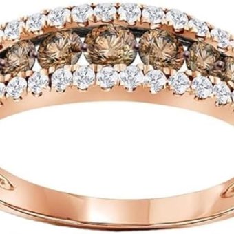 2.00 Ct Round Cut Chocolate Diamond & Cubic Zirconia Wedding Engagement Eternity Band Ring 14k Rose Gold Finish For Women's.