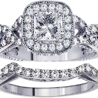 2.25 CT TW GIA Certified Princess Cut Diamond Braided Engagement Bridal Set in Platinum