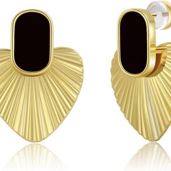 24K Gold Plated Heart Earrings, S295 Silver Needle Heart-Shaped Pendant hypoallergenic