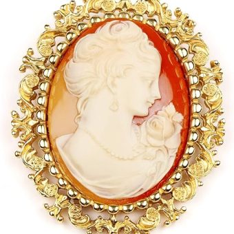 24k Gold Plated Made in New York Cameo Luxury Real Statement Carved Face Royal Resin Brooch Pin Badge Anniversary Mother Gift