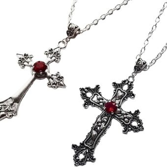 2pcs Gothic Necklace Large Neckchain Unisex Pendant Choker Crucifix Shape Clavicle Chain Accessory