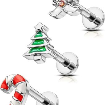 3PCS Christmas Cartilage Earrings Stud 16G Helix Tragus Earrings for Women Internally Thread Tragus Medusa Piercing Jewelry Stainless Steel