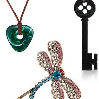 3PCS Coraline Accessories Coraline Necklaces|Key Necklaces|Dragonfly Hair Clip for Women Men, Coraline Jewelry for Halloween Costume Cosplay Movie...