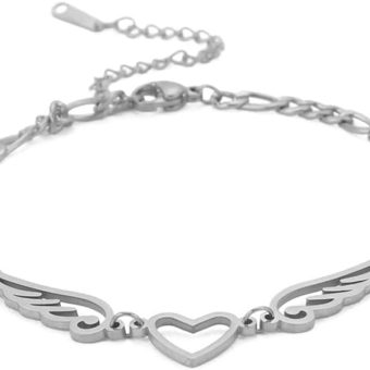 UNIFT Anklet For Women - Angel Wings Heart Anklet - Stainless Steel Hollow Out Adjustable Wings Heart Charm Ankle Chain Jewelry Gift For Women